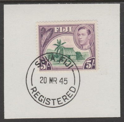 Fiji 1938-55 KG6 Pictorial 5s green & purple on piece with full strike of Madame Joseph forged postmark type 167