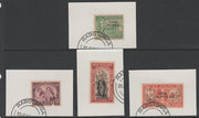 Cook Islands 1946 KG6 Peace set of 4 each on individual piece cancelled with part strike of Madame Joseph forged postmark type 127
