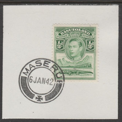Basutoland 1938 KG6 Nile Crocodile 1/2d on piece cancelled with full strike of Madame Joseph forged postmark type 53