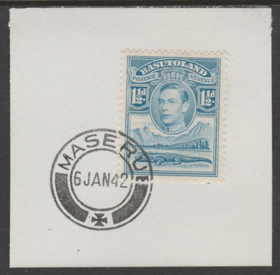 Basutoland 1938 KG6 Nile Crocodile 1.5d on piece cancelled with full strike of Madame Joseph forged postmark type 53