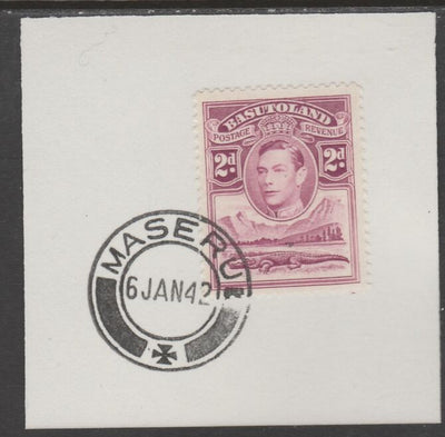 Basutoland 1938 KG6 Nile Crocodile 2d on piece cancelled with full strike of Madame Joseph forged postmark type 53