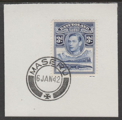 Basutoland 1938 KG6 Nile Crocodile 3d on piece cancelled with full strike of Madame Joseph forged postmark type 53