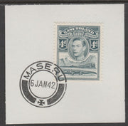 Basutoland 1938 KG6 Nile Crocodile 4d on piece cancelled with full strike of Madame Joseph forged postmark type 53