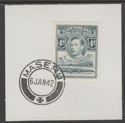 Basutoland 1938 KG6 Nile Crocodile 4d on piece cancelled with full strike of Madame Joseph forged postmark type 53