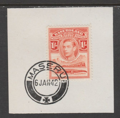 Basutoland 1938 KG6 Nile Crocodile 1s on piece cancelled with full strike of Madame Joseph forged postmark type 53