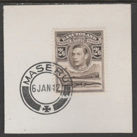 Basutoland 1938 KG6 Nile Crocodile 2s6d on piece cancelled with full strike of Madame Joseph forged postmark type 53