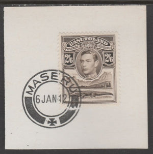 Basutoland 1938 KG6 Nile Crocodile 2s6d on piece cancelled with full strike of Madame Joseph forged postmark type 53