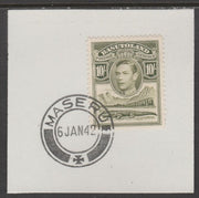 Basutoland 1938 KG6 Nile Crocodile 10s on piece cancelled with full strike of Madame Joseph forged postmark type 53