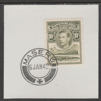 Basutoland 1938 KG6 Nile Crocodile 10s on piece cancelled with full strike of Madame Joseph forged postmark type 53