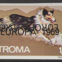 Stroma 1969 Dogs - Collie 1s3d imperf single with EUROPA 1969 overprint doubled, one inverted unmounted mint