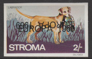 Stroma 1969 Dogs - Labrador 2s imperf single with EUROPA 1969 overprint doubled, one inverted unmounted mint