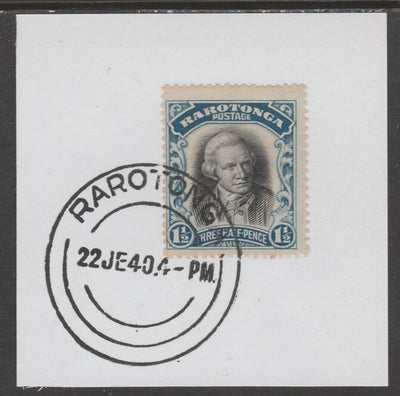 Cook Islands 1920 Rarotonga 1.5d Capt Cook on piece cancelled with full strike of Madame Joseph forged postmark type 127
