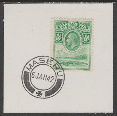 Basutoland 1933 KG5 Nile Crocodile 1/2d on piece cancelled with full strike of Madame Joseph forged postmark type 53