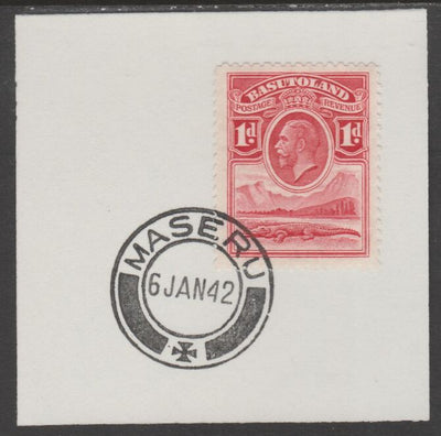Basutoland 1933 KG5 Nile Crocodile 1d on piece cancelled with full strike of Madame Joseph forged postmark type 53