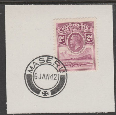 Basutoland 1933 KG5 Nile Crocodile 2d on piece cancelled with full strike of Madame Joseph forged postmark type 53
