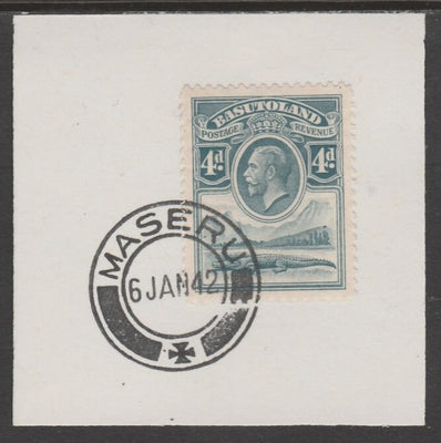 Basutoland 1933 KG5 Nile Crocodile 4d on piece cancelled with full strike of Madame Joseph forged postmark type 53