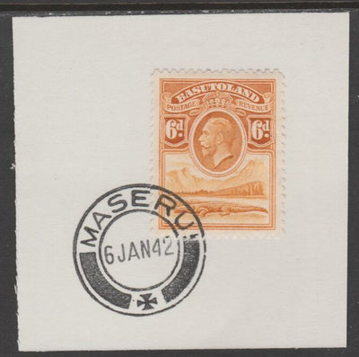 Basutoland 1933 KG5 Nile Crocodile 6d on piece cancelled with full strike of Madame Joseph forged postmark type 53