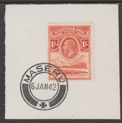 Basutoland 1933 KG5 Nile Crocodile 1s on piece cancelled with full strike of Madame Joseph forged postmark type 53