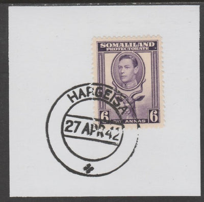 Somaliland 1938 KG6 Side Face 6a on piece cancelled with full strike of Madame Joseph forged postmark type 103