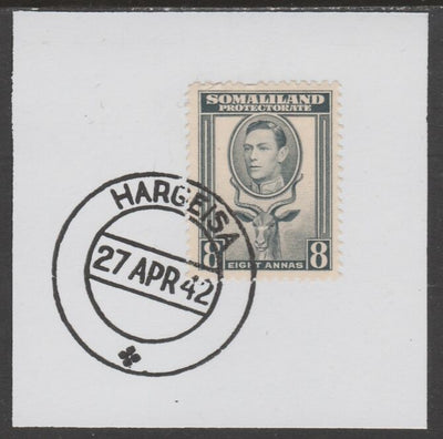 Somaliland 1938 KG6 Side Face 8a on piece cancelled with full strike of Madame Joseph forged postmark type 103
