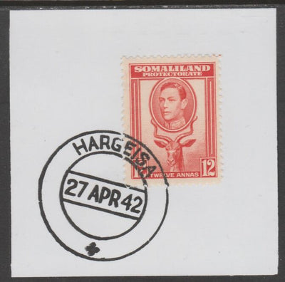 Somaliland 1938 KG6 Side Face 12a on piece cancelled with full strike of Madame Joseph forged postmark type 103