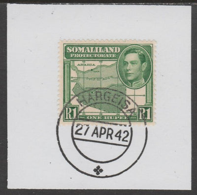 Somaliland 1938 KG6 Side Face 1r on piece cancelled with full strike of Madame Joseph forged postmark type 103