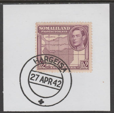 Somaliland 1938 KG6 Side Face 2r on piece cancelled with full strike of Madame Joseph forged postmark type 103
