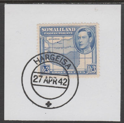 Somaliland 1938 KG6 Side Face 3r on piece cancelled with full strike of Madame Joseph forged postmark type 103