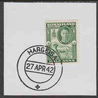 Somaliland 1942 KG6 Full Face 1/2a on piece cancelled with full strike of Madame Joseph forged postmark type 103