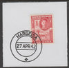 Somaliland 1942 KG6 Full Face 1a on piece cancelled with full strike of Madame Joseph forged postmark type 103