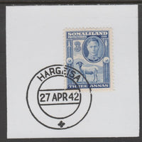 Somaliland 1942 KG6 Full Face 3a on piece cancelled with full strike of Madame Joseph forged postmark type 103