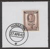 Somaliland 1942 KG6 Full Face 4a on piece cancelled with full strike of Madame Joseph forged postmark type 103