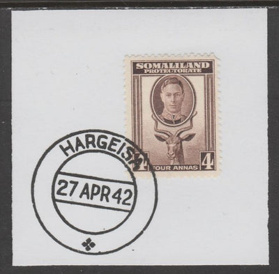 Somaliland 1942 KG6 Full Face 4a on piece cancelled with full strike of Madame Joseph forged postmark type 103