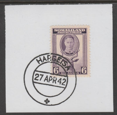Somaliland 1942 KG6 Full Face 6a on piece cancelled with full strike of Madame Joseph forged postmark type 103