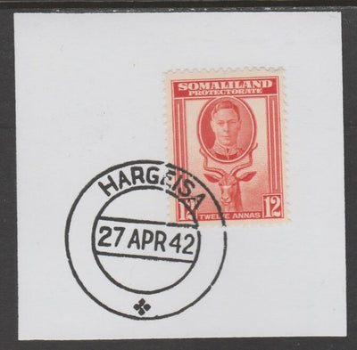 Somaliland 1942 KG6 Full Face 12a on piece cancelled with full strike of Madame Joseph forged postmark type 103