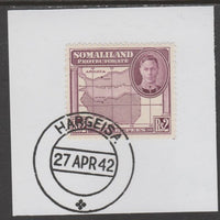 Somaliland 1942 KG6 Full Face 2r on piece cancelled with full strike of Madame Joseph forged postmark type 103