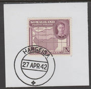 Somaliland 1942 KG6 Full Face 2r on piece cancelled with full strike of Madame Joseph forged postmark type 103