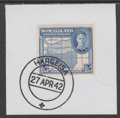 Somaliland 1942 KG6 Full Face 3r on piece cancelled with full strike of Madame Joseph forged postmark type 103