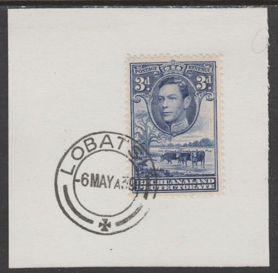 Bechuanaland 1938 KG6 Cattle 3d on piece cancelled with full strike of Madame Joseph forged postmark type 57