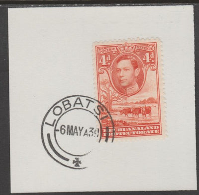 Bechuanaland 1938 KG6 Cattle 4d on piece cancelled with full strike of Madame Joseph forged postmark type 57