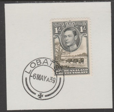 Bechuanaland 1938 KG6 Cattle 1s on piece cancelled with full strike of Madame Joseph forged postmark type 57