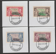 Southern Rhodesia 1937 KG6 Coronation set of 4 each on individual piece cancelled with full strike of Madame Joseph forged postmark type 332