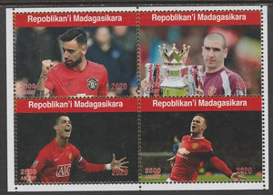 Madagascar 2020 Manchester United perf sheetlet containing 4 values unmounted mint. Note this item is privately produced and is offered purely on its thematic appeal