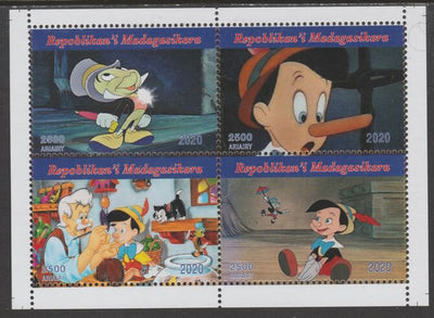 Madagascar 2020 Disney's Pinocchio perf sheetlet containing 4 values unmounted mint. Note this item is privately produced and is offered purely on its thematic appeal