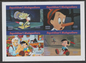 Madagascar 2020 Disney's Pinocchio imperf sheetlet containing 4 values unmounted mint. Note this item is privately produced and is offered purely on its thematic appeal