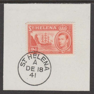 St Helena 1938 KG6 2d red-orange on piece cancelled with full strike of Madame Joseph forged postmark type 344