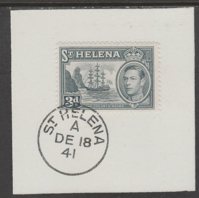 St Helena 1938 KG6 3d grey on piece cancelled with full strike of Madame Joseph forged postmark type 344