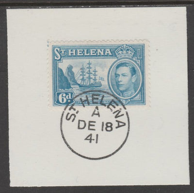 St Helena 1938 KG6 6d light blue on piece cancelled with full strike of Madame Joseph forged postmark type 344