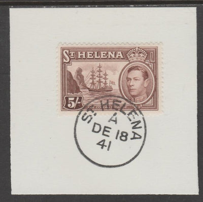 St Helena 1938 KG6 5s chocolate on piece cancelled with full strike of Madame Joseph forged postmark type 344