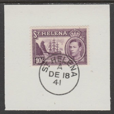 St Helena 1938 KG6 10s purple on piece cancelled with full strike of Madame Joseph forged postmark type 344